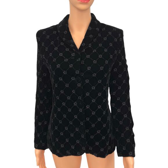 Vintage 90s Petite Sophisticate Black Velvet Quilted Blazer Jacket Womens Sz 4P - Picture 1 of 14